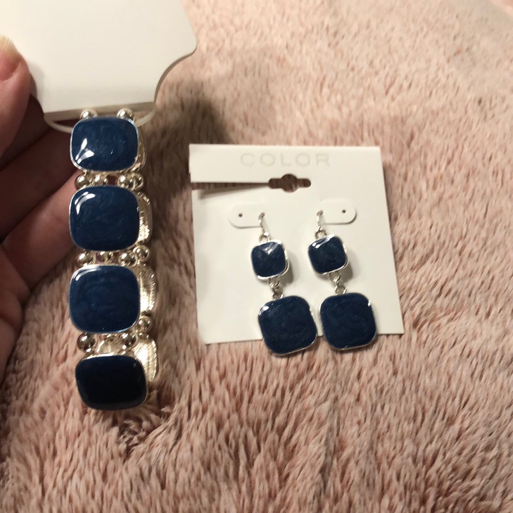 Navy bracelet and earring set